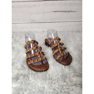 Sam Edelman Womens Juniper Strappy Sandals Brown Studded Flat Slip On Leather 8